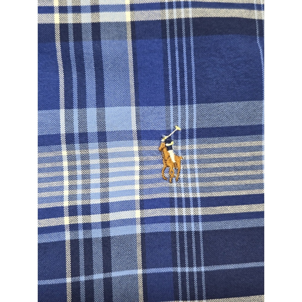 Polo Ralph Lauren Shirt Men Medium Blue Plaid Oxford Flesh Pony Preppy Classic